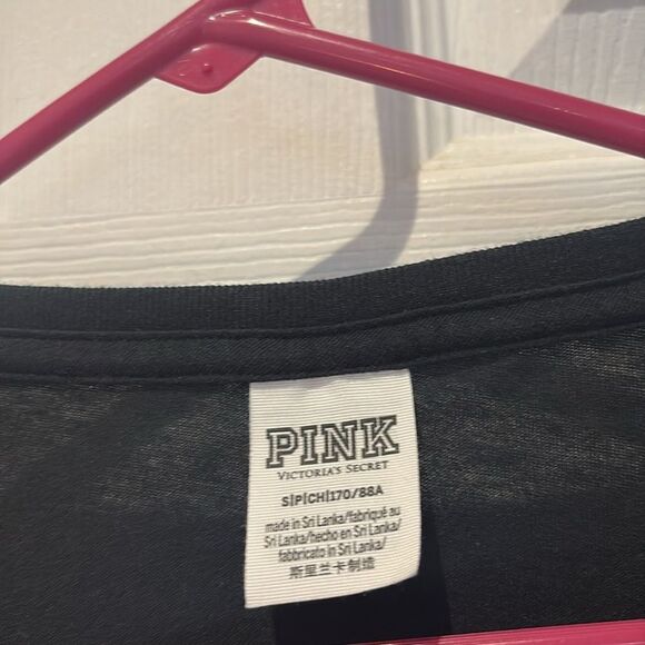 PINK Victoria's Secret Black and Pink Crop Tie Front T-Shirt SZ small - Picture 3 of 7